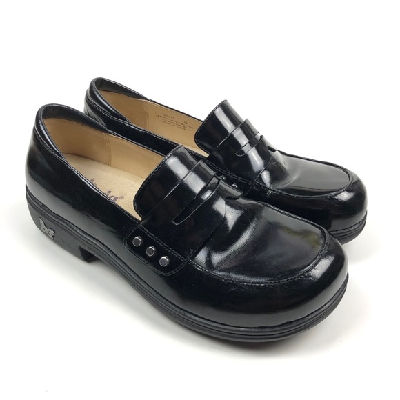 ALEGRIA BLACK LEATHER SLIP ON LOAFERS SIZE 40 - Picture 4 of 10